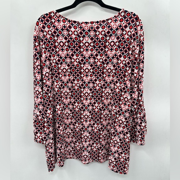 RUBY RD Red-Black bell sleeve plus size polyester stretch coastal grandma top 2X - Picture 2 of 11